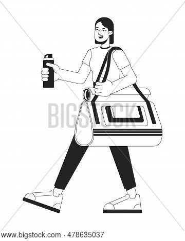 Girl Go To Gym Flat Line Black White Vector Character