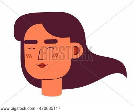Happy Long Haired Caucasian Woman Semi Flat Vector Character Head
