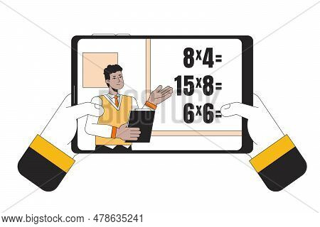 Online Lesson On Tablet Flat Line Concept Vector Spot Illustration