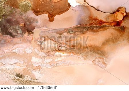 Modern Hand Painted Watercolor Texture. Liquid Brown Color Painting. Stylish Creative Alcohol Ink Ar