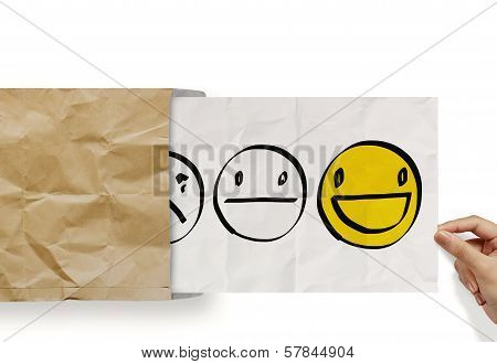 Hand Pull Crumpled Paper With Customer Service Evaluation Icon