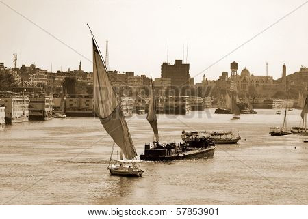 Felucca sails on the Nile river