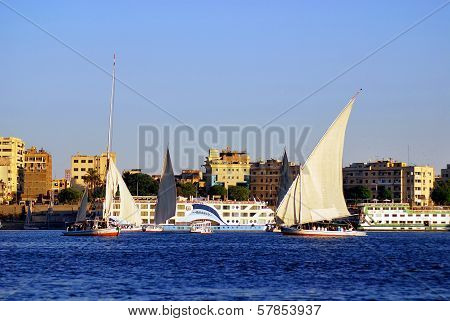 Felucca sails on the Nile river