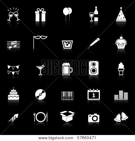 New Year Icons With Reflect On Black Background
