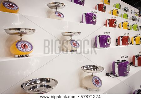 Modern Scales And Toasters On Display At Homi, Home International Show In Milan, Italy