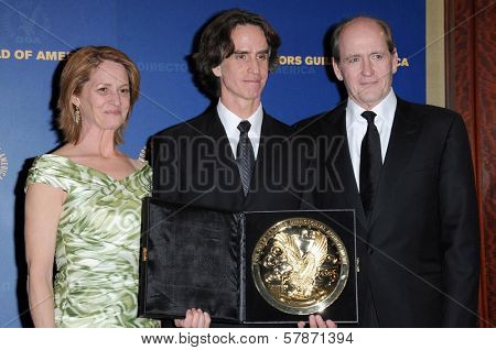Melissa Leo with Jay Roach and Richard Jenkins in the press room at the 61st Annual DGA Awards. Hyatt Regency Century Plaza, Los Angeles, CA. 01-31-09