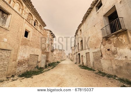 Vintage style picture of the ruined town of Belchite. Was destroyed during the Spanish civil war in