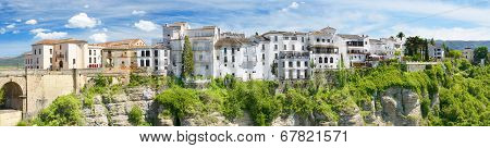Panoramic view of Ronda houses on top of the cliff Ronda Malaga Andalusia Spain.