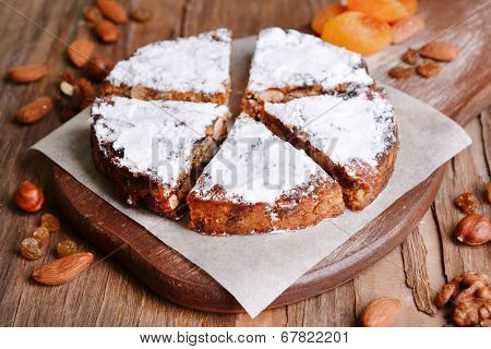 Delicious cake panforte on table close-up