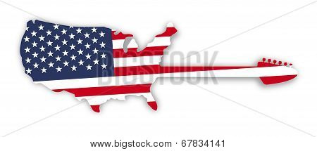 American Flag In Usa Guitar Map