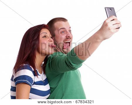 young couple taking selfie