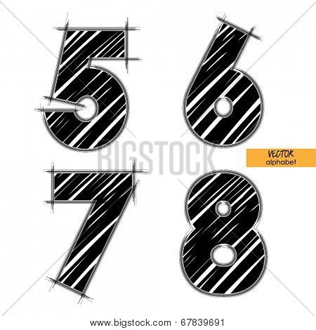 art sketched set of vector character classic black fonts, figures 5, 6, 7, 8