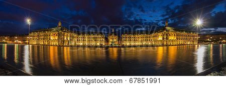Evening Panorama Of Place De La Bourse In Bordeaux