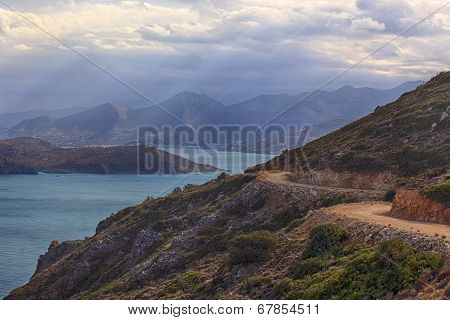 Mirabello bay view with Spinalonga island on Crete, Greece