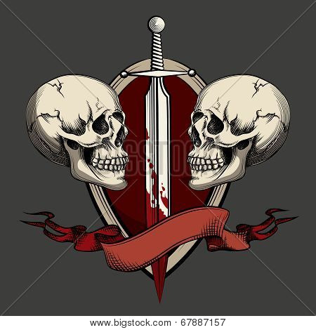 Two skulls with tattoo