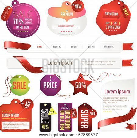 Red Modern Tags, Labels, And Headers Design With Sample Text (vector)