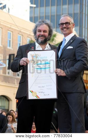 LOS ANGELES - DEC 8:  Peter Jackson, Mitch O'Farrell at the Peter Jackson Hollywood Walk of Fame Ceremony at the Dolby Theater on December 8, 2014 in Los Angeles, CA