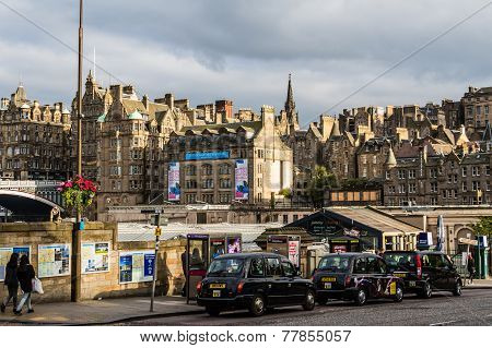 Taxis Parked In Edinburgh, Scotland