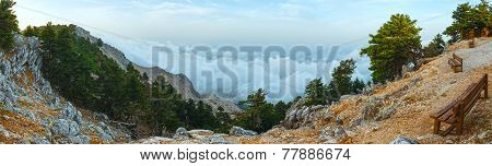 Summer Morning Cloudy Top View Of Mount Aenos (kefalonia, Greece).