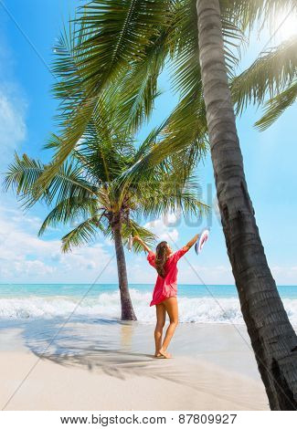 Beautiful woman on the beach in Koh Samui Thailand