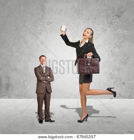 Lagre Young Businesswoman and small Businessman