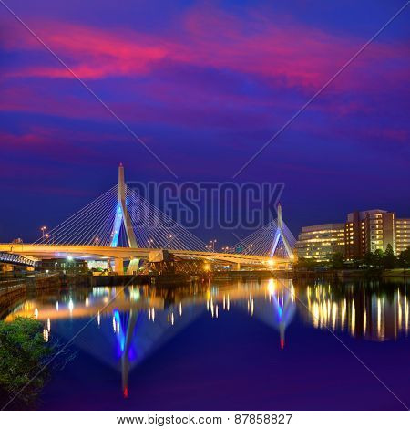 Boston Zakim bridge sunset in Bunker Hill Massachusetts USA