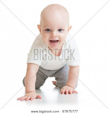 funny baby goes down on all fours