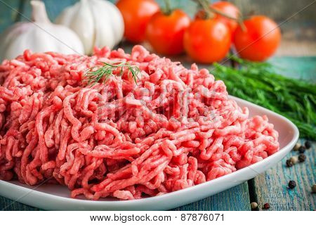 Fresh Raw Minced Beef In A Plate Close Up