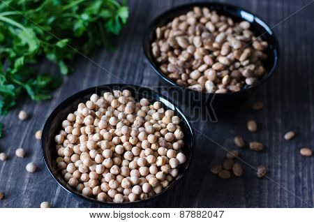 Chickpeas And Beans In Bowls