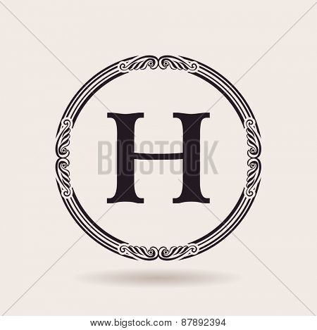 Vector frames design templates. Vintage labels and badges for logos. Alphabet letter H