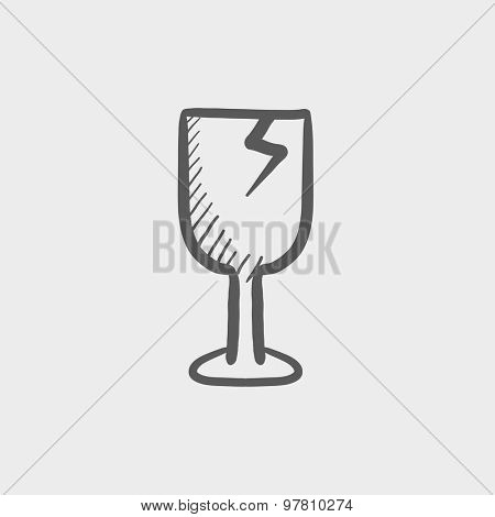 Broken glass wine, fragile sketch icon for web and mobile. Hand drawn vector dark grey icon on light grey background.