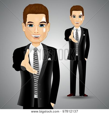 businessman extending right hand for handshake