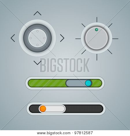Light Web UI Elements Design Gray. Elements: Buttons, Switchers, Slider