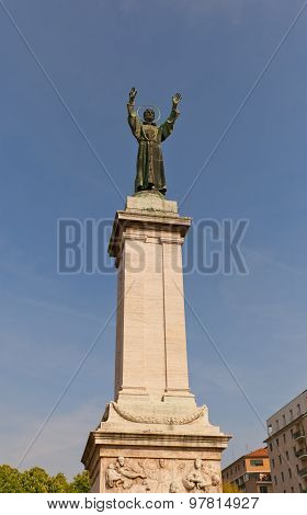 Monument To Saint Francis Of Assisi In Milan, Italy