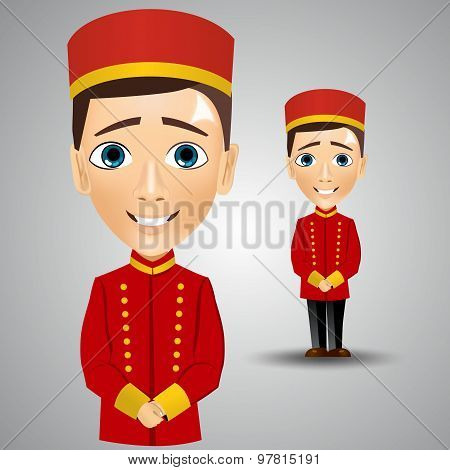 young cute bellboy waiting for the client