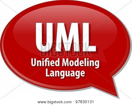 Speech bubble illustration of information technology acronym abbreviation term definition UML Unified Modeling Language