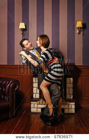 Business Woman Takes Money From Partner.