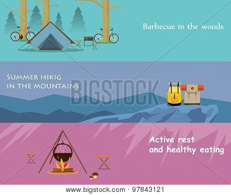 Kinds of active recreation and hiking food. Vector illustration