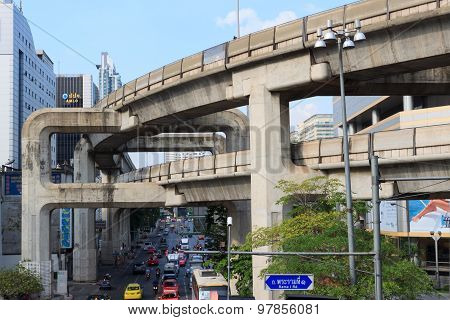 Silom skytrain line near Siam Center mall next to Modern Art Center