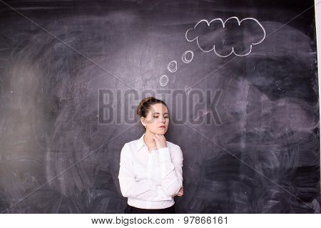 Woman thinking blackboard concept