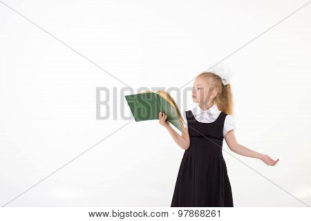 Little Girl Reading Book, Preparing For School, Isolated