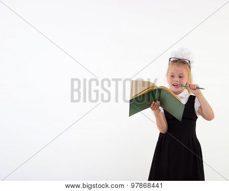 Little Girl Reading Book, Preparing For School, Isolated