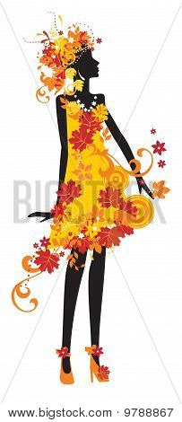 Silhueta de mulher com folhas de outono