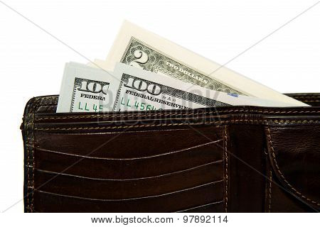 Old Wallet With Banknotes Of Us Dollars Inside