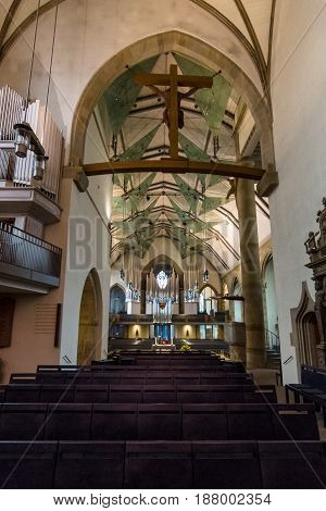 STUTTGART GERMANY - MARCH 01 2017: Interior of the Stiftskirche (Collegiate Church) - main church of the Evangelical-Lutheran Church in Wuerttemberg.