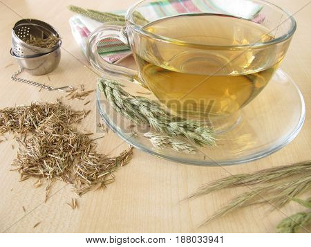 Cup of herbal tea for natural healing, hayflower tea