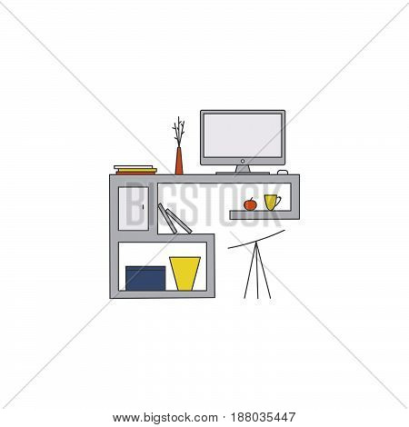 Workspace Vector Line Illustration.
