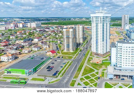Minsk Streets From A Bird's-eye View. Flight Of A Quadrupter.