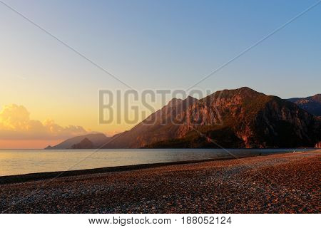 Cirali Olympos Beach At Sunrise. Turkey