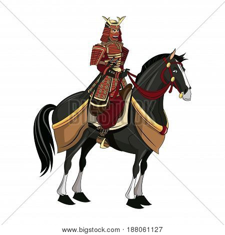 warrior samurai with armor traditional riding horse image vector illustration
